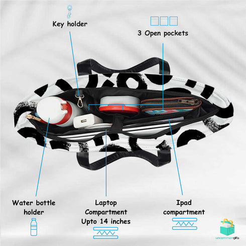 Black Maze Print Women's Office Bag - Uncommongifts.in