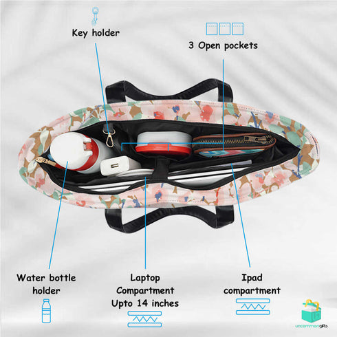 Pink Floral Print Women's Office Bag - Uncommongifts.in