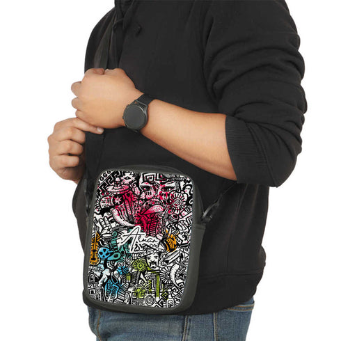 Personalised Doodle Print Men Sling Bag - Uncommongifts.in