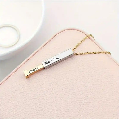 Silver Plated Personalized 3D Bar Pendant - Unisex