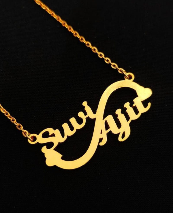 Personalised Double Heart Name Pendant - Uncommongifts.in