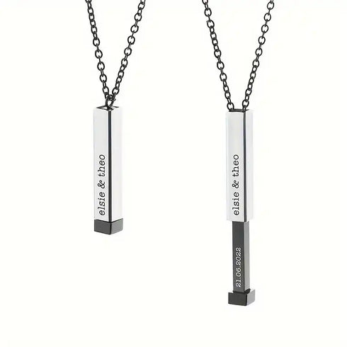 Silver Plated Personalized 3D Bar Pendant - Unisex