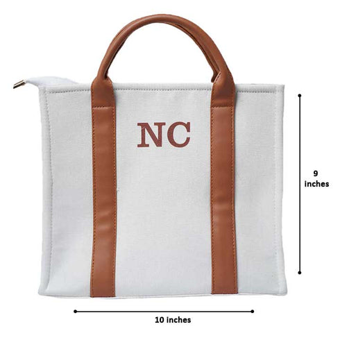 Personalised PU White Woody Handbag