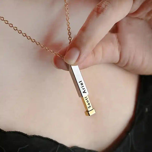 Silver Plated Personalized 3D Bar Pendant - Unisex