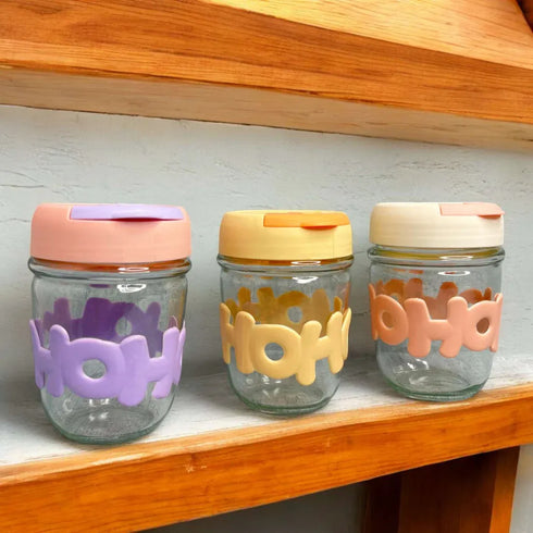 Personalised Hoho Printed Glass Tumbler with Lid and Straw - 450ml