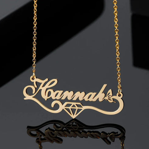 Personalised Gold Plated Butterfly & Diamond Name Pendant - Uncommongifts.in