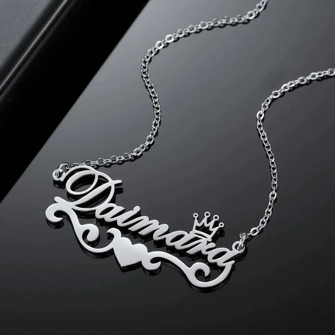 Personalised Gold Plated Queen & Heart Name Pendant - Uncommongifts.in