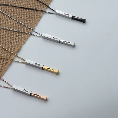 Silver Plated Personalized 3D Bar Pendant - Unisex - Uncommongifts.in