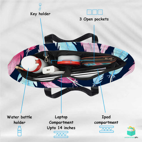 Feather Print Women's Office Bag - Uncommongifts.in