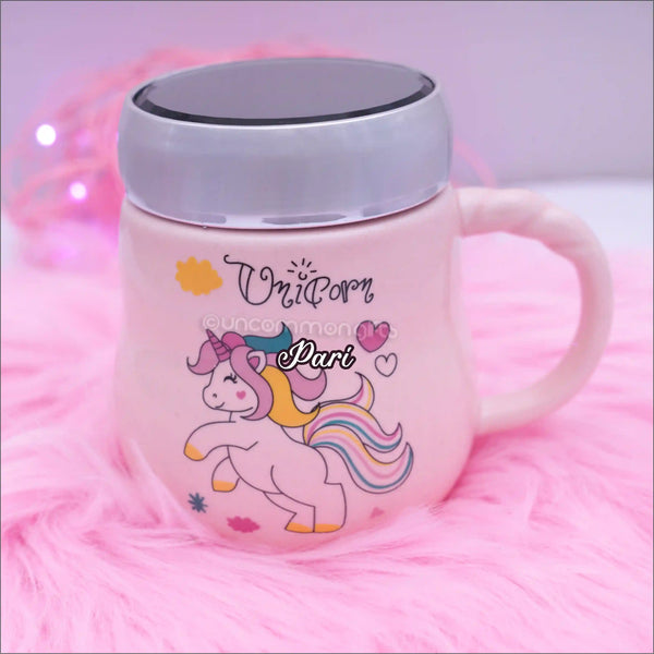 Personalised Poised Unicorn Mug WIth Lid