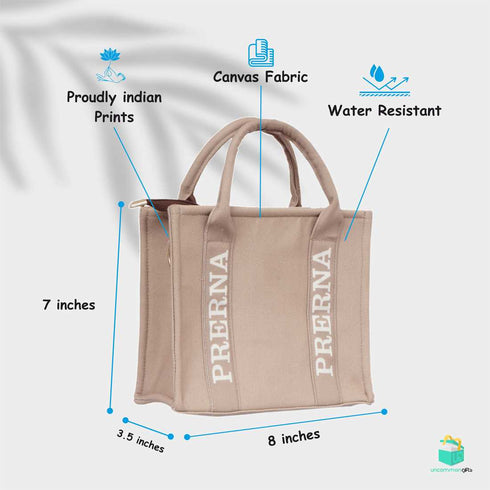 Tan Woody Personalised Handled Tote Bag - Uncommongifts.in
