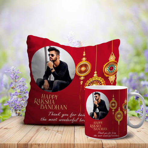 Thankyou For Being The Most Wonderful Brother Cushion & Mug - Uncommongifts.in