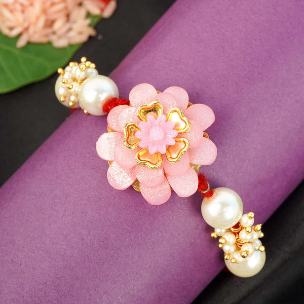 Pink Rose Pearl Rakhi - Uncommongifts.in