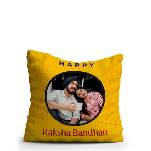 Happy Rakhsa Bandhan Personalized Cushion For Rakhi - Uncommongifts.in