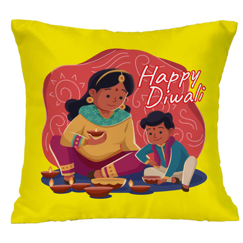 Yellow Happy Diwali Cushion Mug Combo - Uncommongifts.in