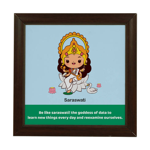 Saraswathi Ma Frame Cushion Candle Diwali Gift Combo - Uncommongifts.in