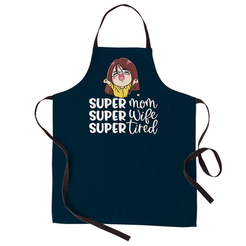 Super Mom & Super Wife Printed Canvas Cotton Kitchen Apron - Uncommongifts.in