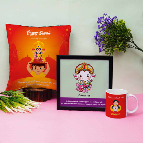 Mug Cushion Frame Diwali Gift Combo - Uncommongifts.in
