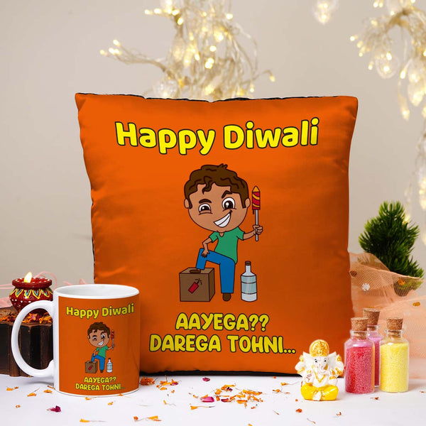 Lord Ganesha Idol Mug Cushion Rangoli Diwali Combo - Uncommongifts.in