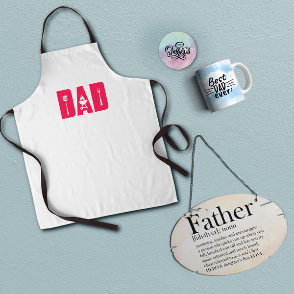 Apron, Fridge Magnet, Mug and Door Hanging Fathers Day Gift Combo - Uncommongifts.in