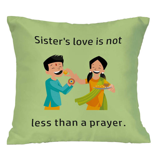 Sister Love is Not Less Than a Prayer Rakhi & Cushion Combo - Uncommongifts.in