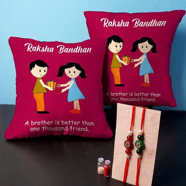 A brother is Better Than One Thousand Friend Rakhi & Cushion Combo - Uncommongifts.in