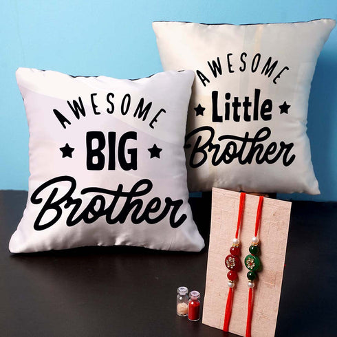 Big Brother Little Brother Rakhi & Cushion Combo - Uncommongifts.in