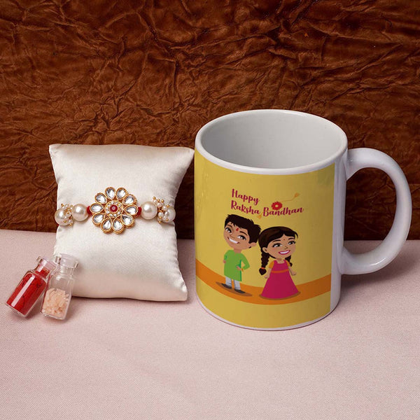 Happy Raksha Bandhan Text Mug & Rakhi Combo - Uncommongifts.in