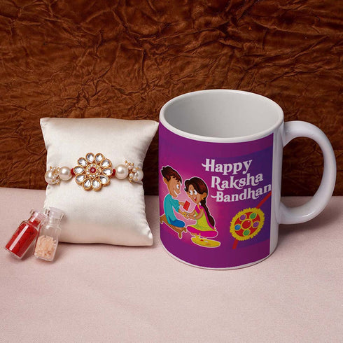 Happy Raksha Bandhan Multicolor Mug & Rakhi Combo - Uncommongifts.in