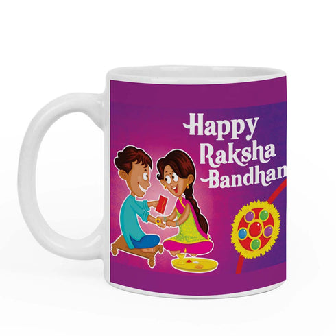 Happy Raksha Bandhan Multicolor Mug & Rakhi Combo - Uncommongifts.in