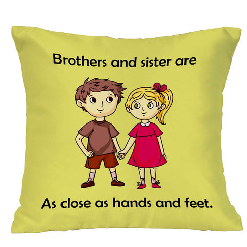 Brother & Sister are As Close As Hand & Feet Cushion,Mug & Rakhi Combo - Uncommongifts.in