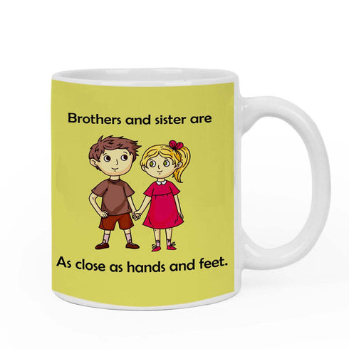 Brother & Sister are As Close As Hand & Feet Cushion,Mug & Rakhi Combo - Uncommongifts.in