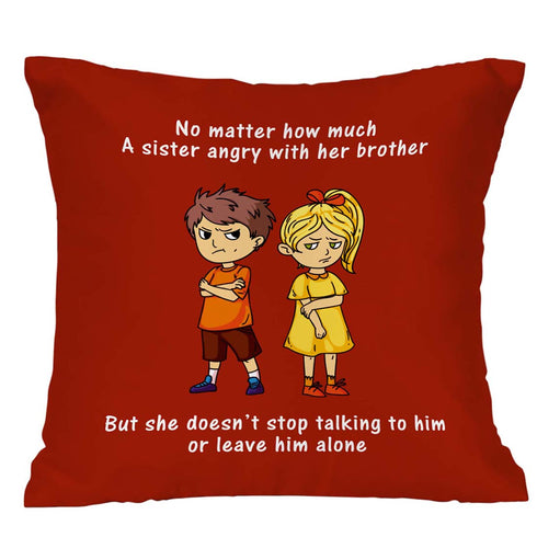 A Sister Angry With Her Brother Cushion,Mug & Rakhi Combo - Uncommongifts.in