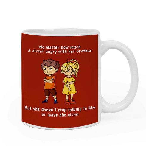 A Sister Angry With Her Brother Cushion,Mug & Rakhi Combo - Uncommongifts.in
