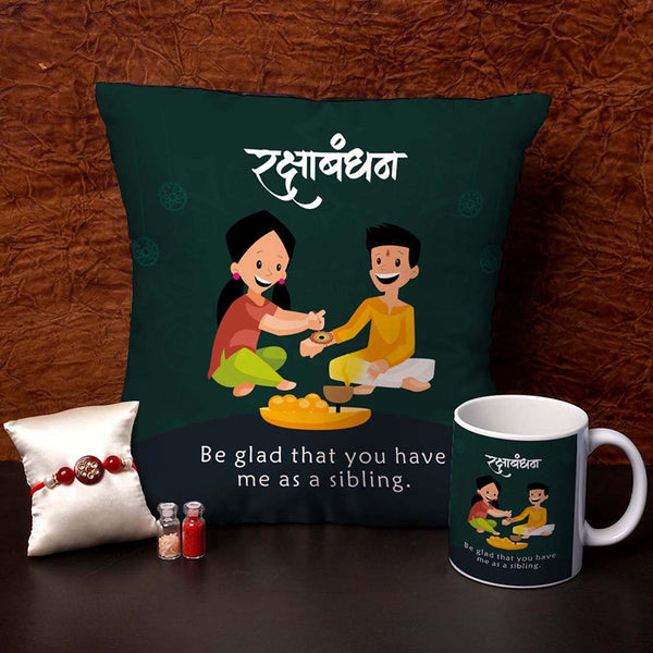 Be Glad That You Have me as a Sibling Cushion,Mug & Rakhi Combo - Uncommongifts.in