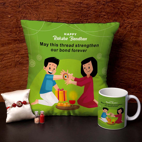 Bond Forever Cushion,Mug & Rakhi Combo - Uncommongifts.in