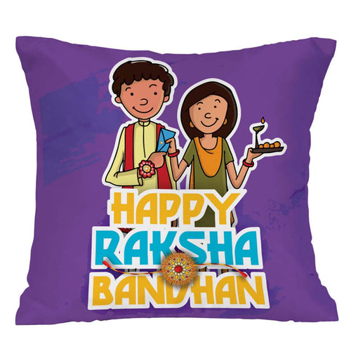 Happy Rakhsa Bandhan Purple Cushion,Mug & Rakhi Combo - Uncommongifts.in