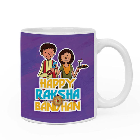 Happy Rakhsa Bandhan Purple Cushion,Mug & Rakhi Combo - Uncommongifts.in