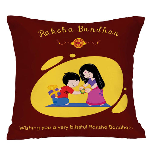 Wishing You A Very Blissful Raksha Bandhan Cushion,Mug & Rakhi Combo - Uncommongifts.in