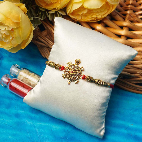 Golden Turtle Vishnu Religious Motif Rakhi - Uncommongifts.in
