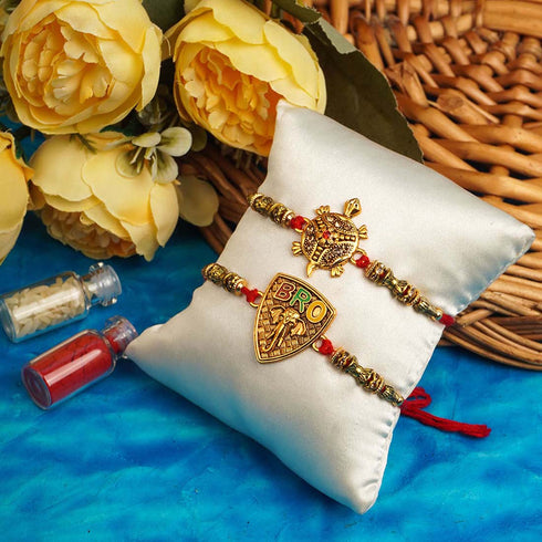 Bro Text Shree Ganesh and Vishnu Inspired Rakhi Set Of 2 - Uncommongifts.in