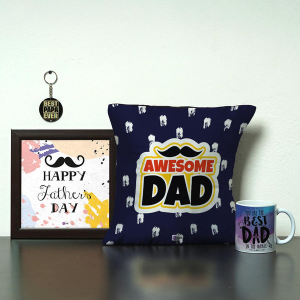 Frame, Keychain, Cushion and Mug Father's Day Gift Combo - Uncommongifts.in