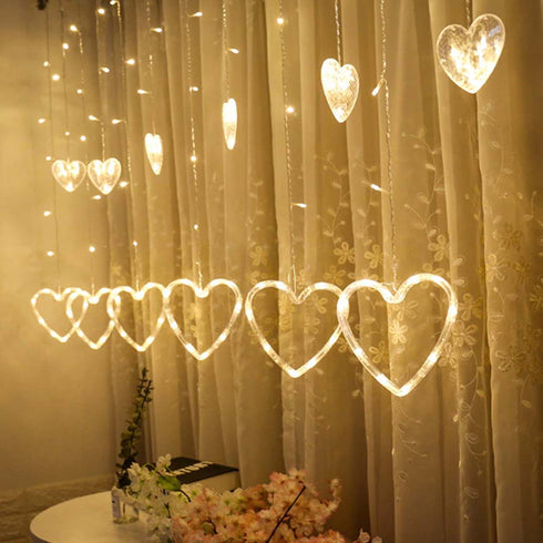 Heart Curtain Led Lights - Uncommongifts.in