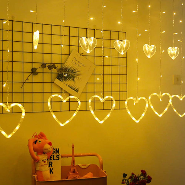 Heart Curtain Led Lights - Uncommongifts.in