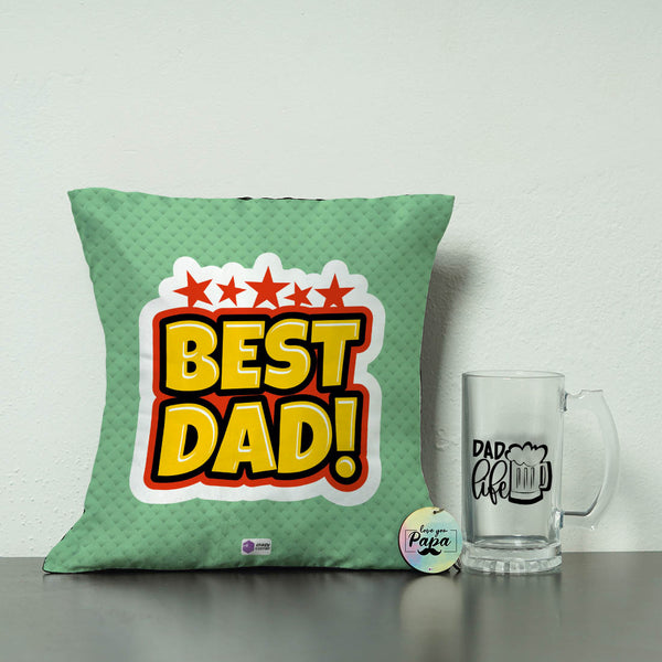 Keychain, Cushion and Beer Mug Father's Day Gift Combo - Uncommongifts.in