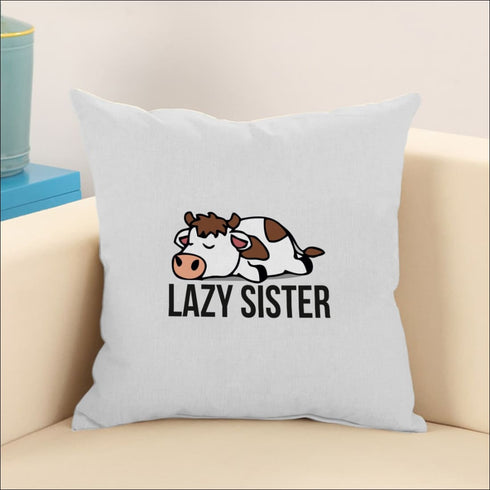 Lazy sister white cushion and mug combo gift set - Uncommongifts.in