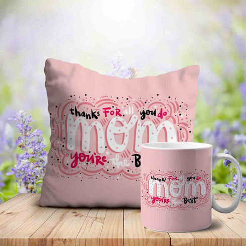 Mom You are The Best Printed Mother Mug Cushion Combo - Uncommongifts.in