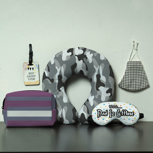 Neck Pillow, Luggage Tag, Eye Mask, Face Mask and Pouch Father's Day Gift Combo - Uncommongifts.in