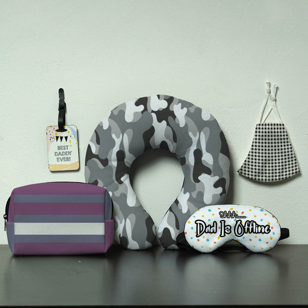Neck Pillow, Luggage Tag, Eye Mask, Face Mask and Pouch Father's Day Gift Combo - Uncommongifts.in
