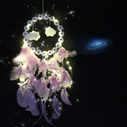 Purple feather led light dreamcatcher - Uncommongifts.in